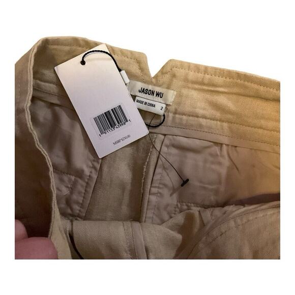 Jason Wu Shorts Women 2 Tan High Waist Linen Blend NWT - Picture 4 of 6